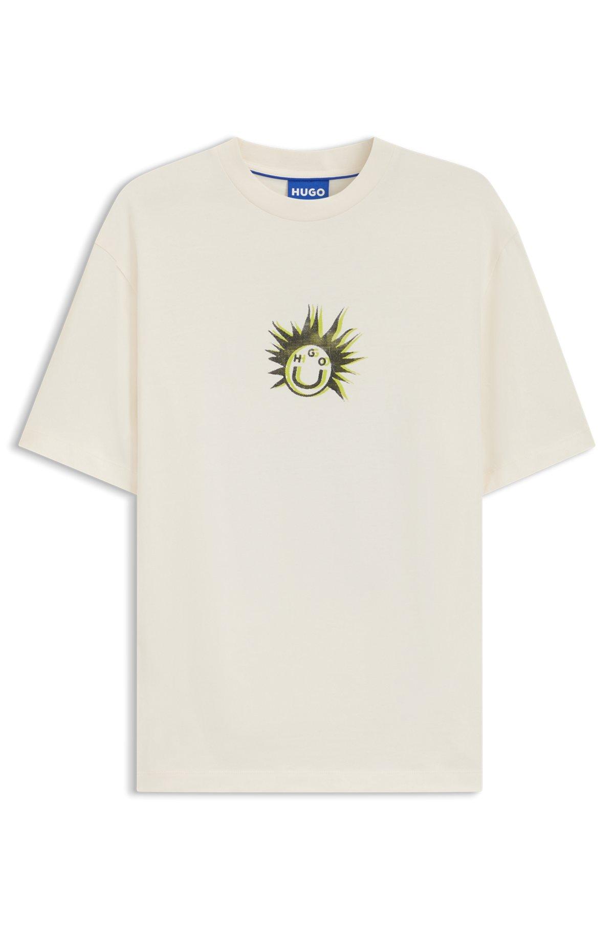 HUGO - Cotton-jersey T-shirt with Happy HUGO artwork - White Product Image
