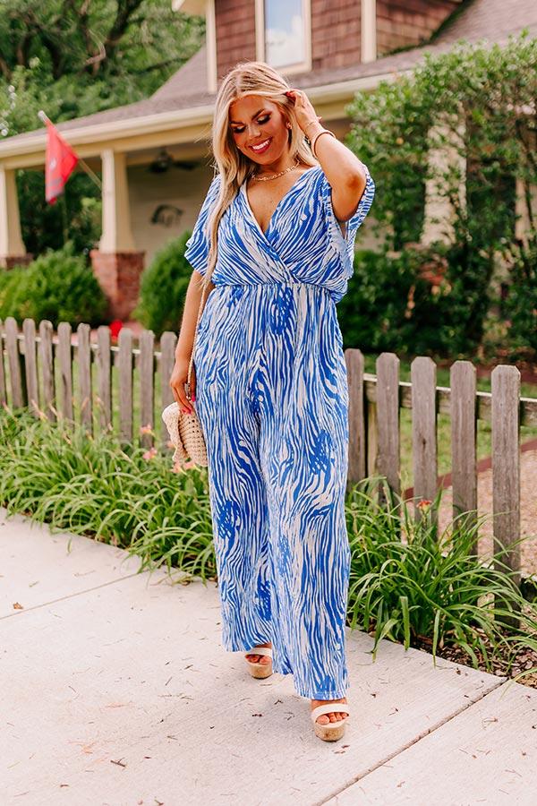 Peak Party Vibes Pleated Jumpsuit In Blue Curves Product Image
