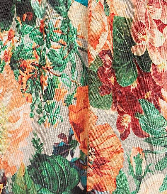 Calessa Vintage Floral V-Neck Elbow Sleeve A-Line Midi Dress Product Image