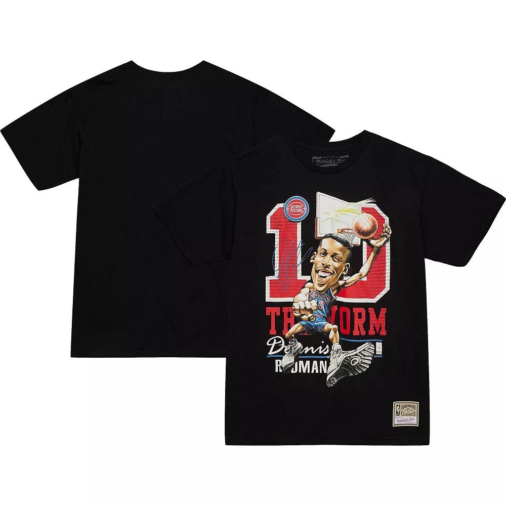 Men's Mitchell & Ness Dennis Rodman Black Detroit Pistons Hardwood Classics Caricature T-Shirt, Size: Small, Pis Black Product Image