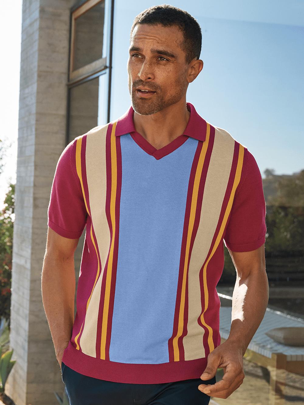 Cotton V-neck Polo - Burgundy Product Image