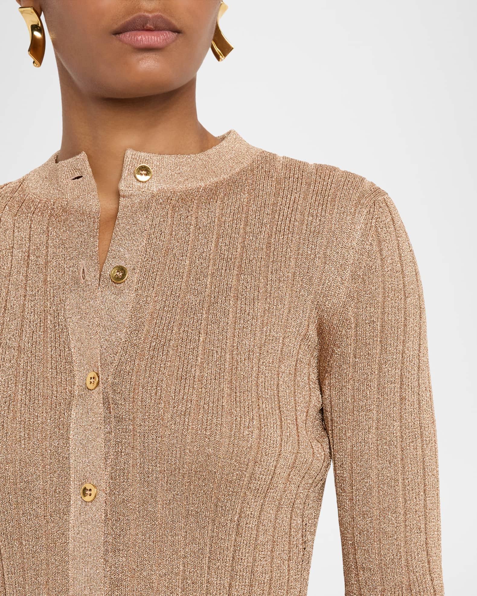 Metallic Rib Crewneck Cardigan Product Image