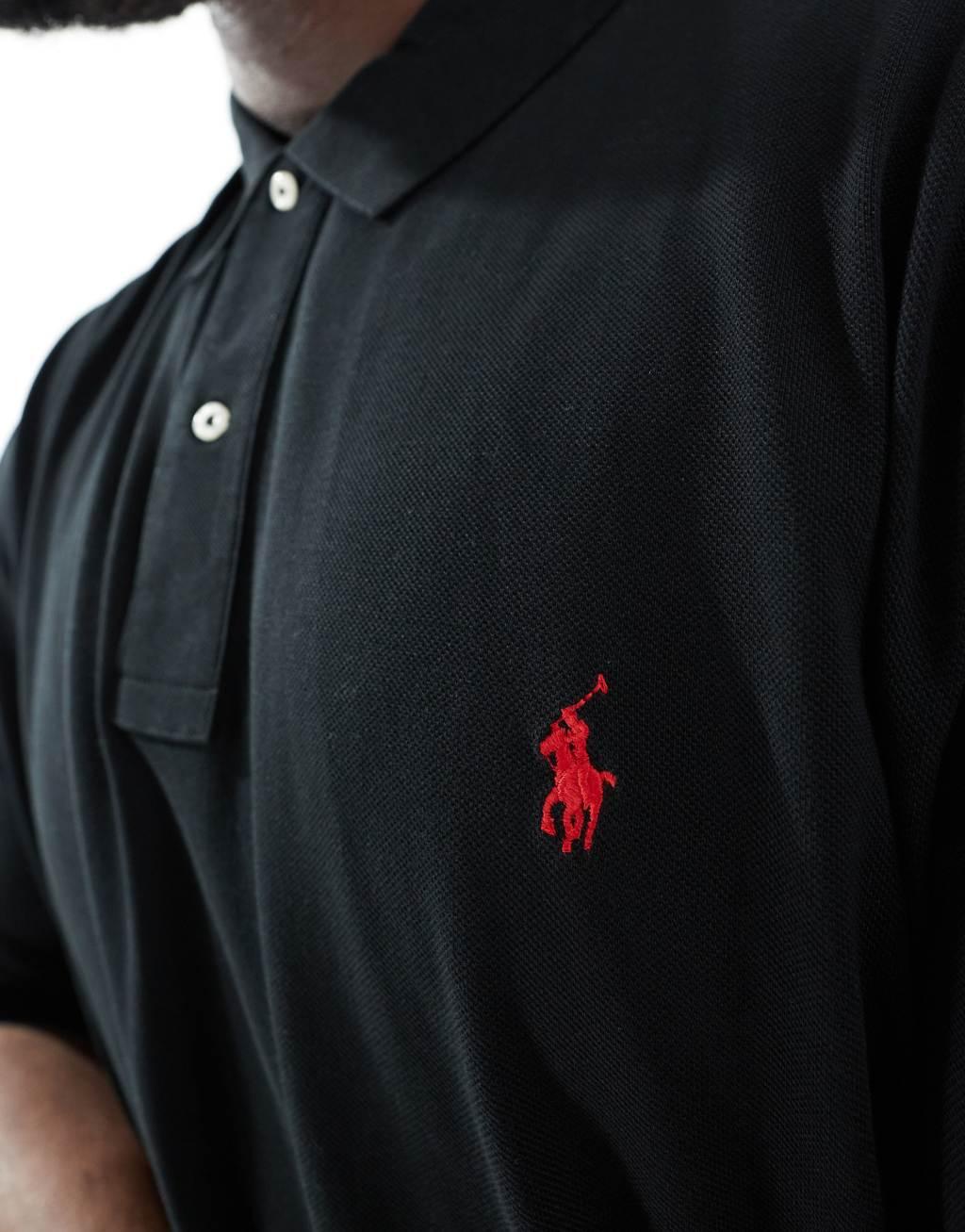 Polo Ralph Lauren Big & Tall icon logo pique polo in black Product Image
