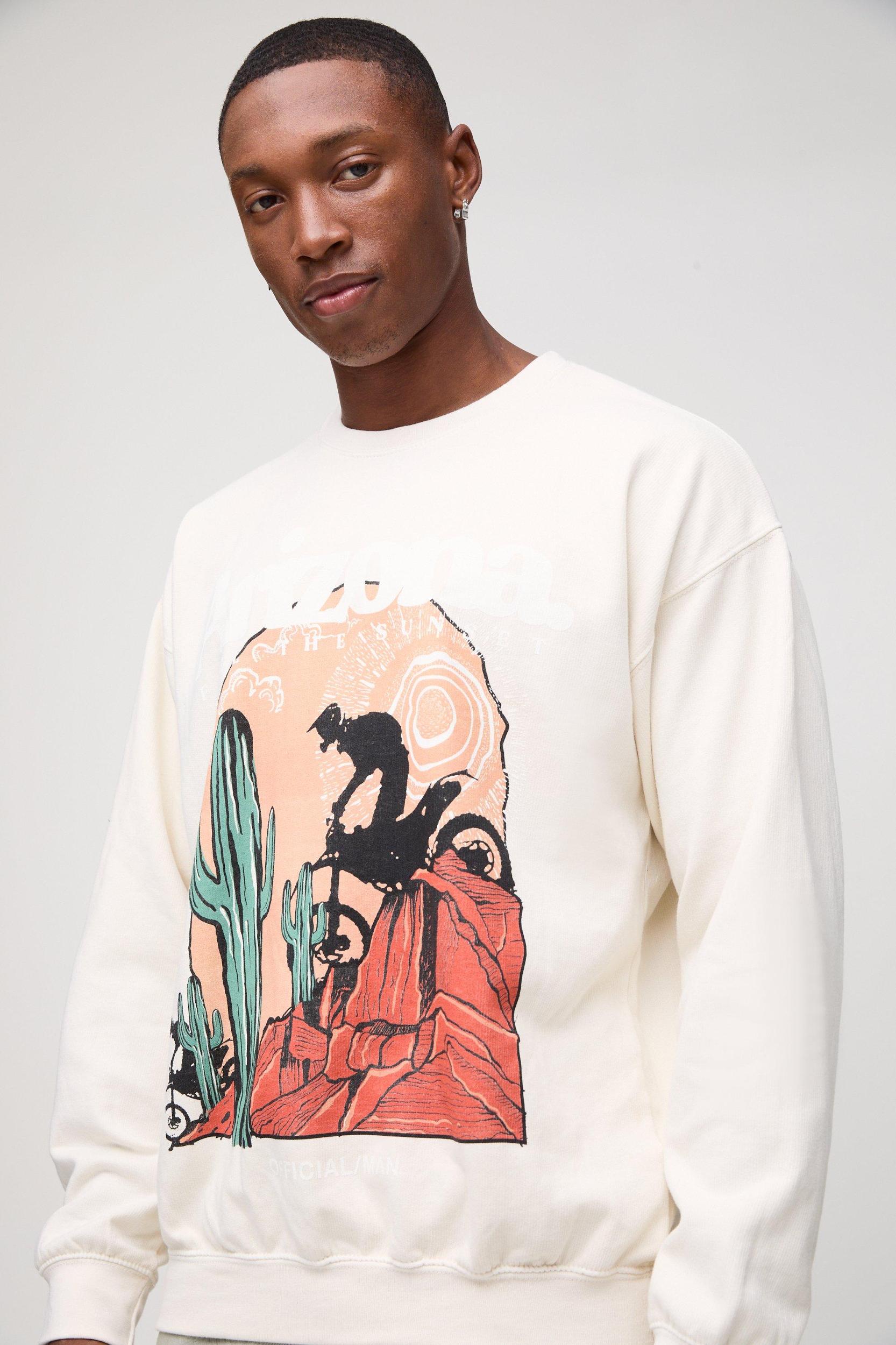 Oversized Western Arizona Graphic Washed Sweatshirt | boohooMAN USA Product Image