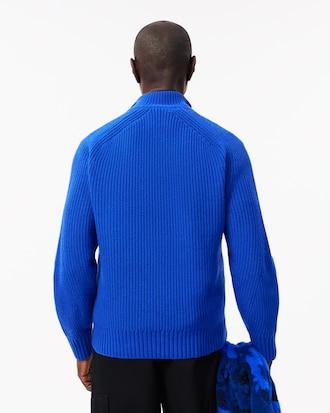 Men's Zip-Up High-Neck Wool Sweater Product Image