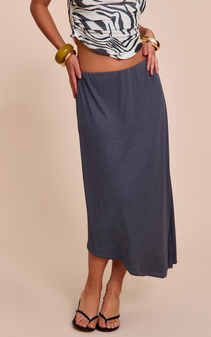 Charcoal Burnout Mesh Asymmetric Flowing Midi Skirt Product Image