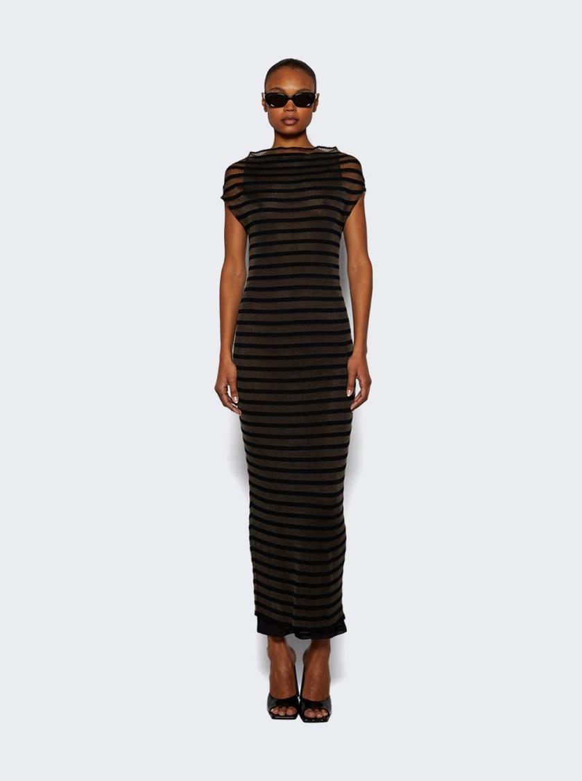 JEAN PAUL GAULTIER Mariniere Striped Cap-sleeve Nylon Maxi Dress In Black Product Image