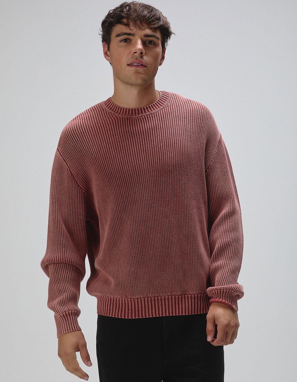 RSQ Mens Washed Ribbed Sweater - RED Product Image