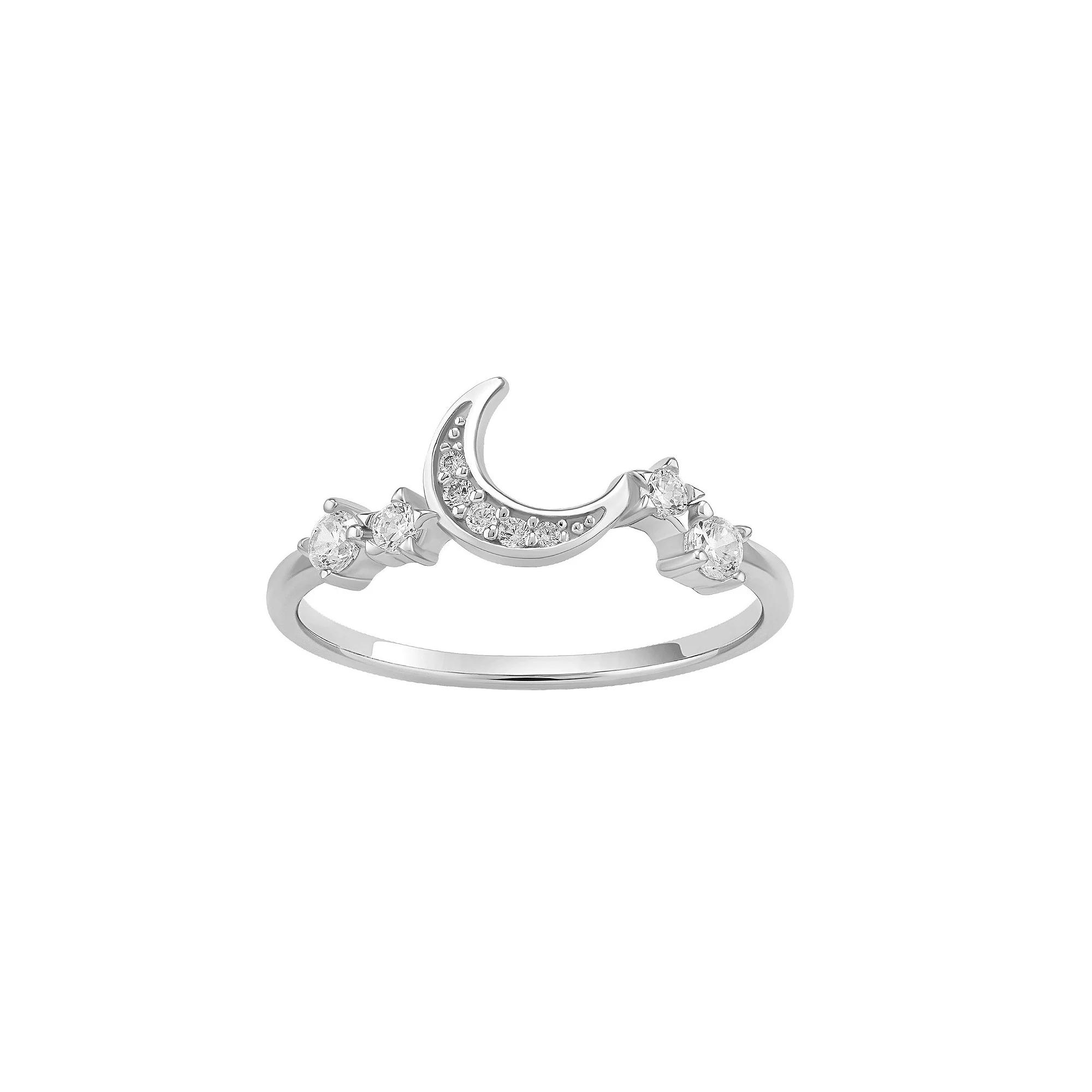 PRIMROSE Sterling Silver Cubic Zirconia Cluster & Crescent Moon Ring, Women's, Size: 7, Sterling Clear Product Image