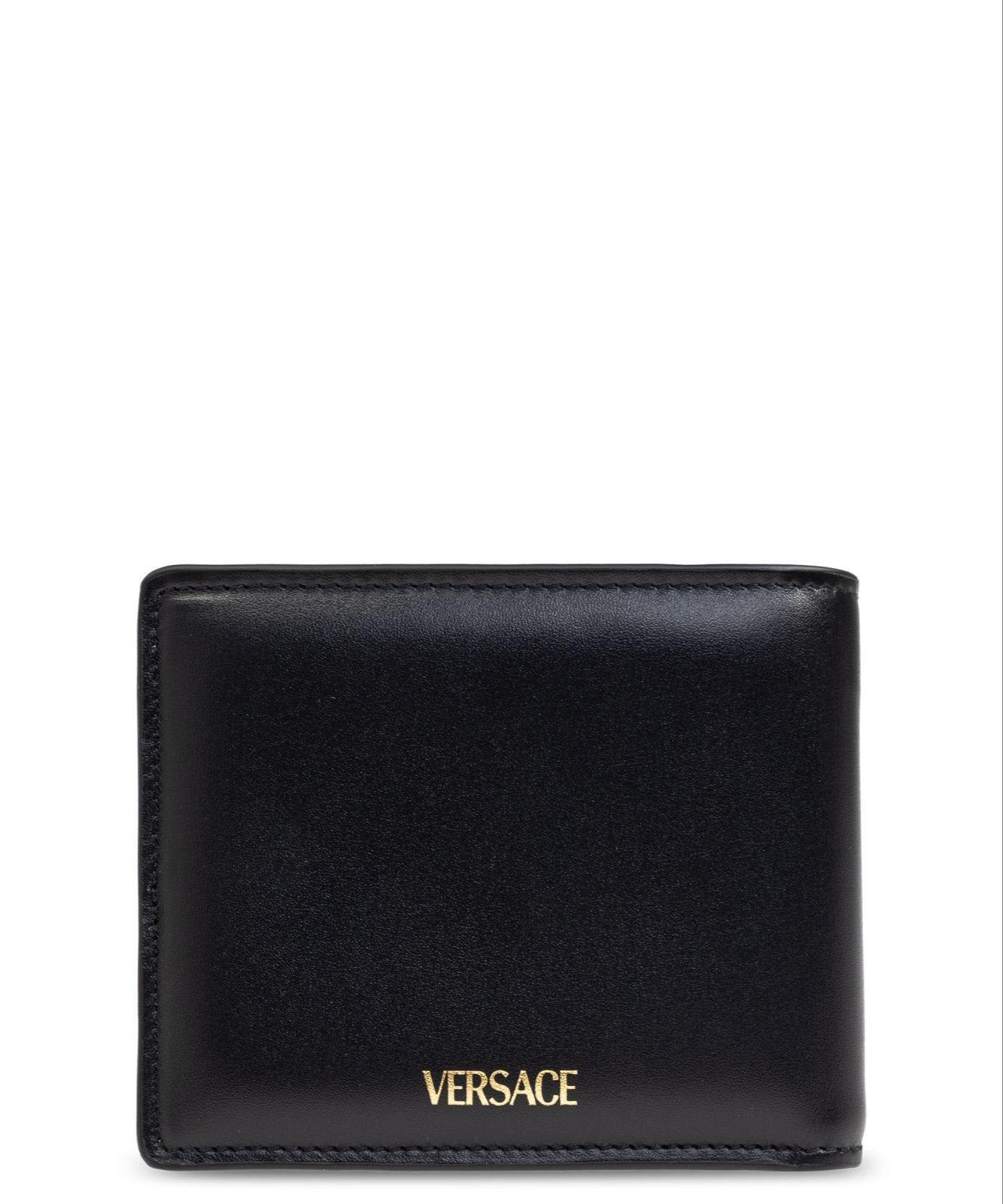 VERSACE Black Small Wallet With Medusa Biggie Logo In Leather Woman Product Image