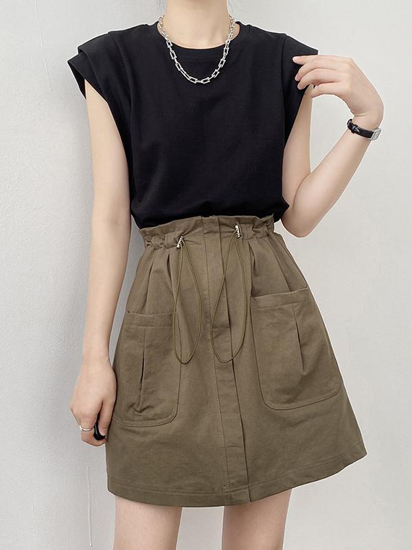 Loose Sleeveless Split-Joint Round-Neck T-Shirts Tops Product Image