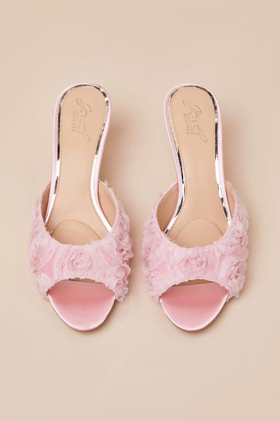 Scarlet Pink Satin Kitten Heel Slide Sandals Product Image