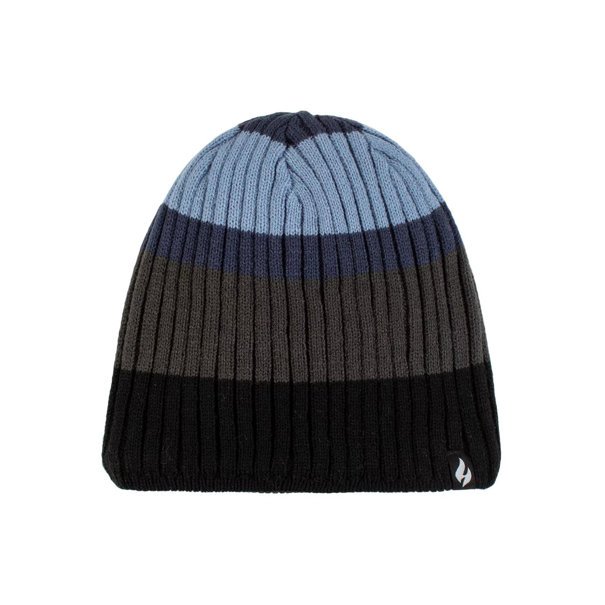 Men's Heat Holders Heatweaver Lined Ribbed Striped Hat, Black Navy Product Image