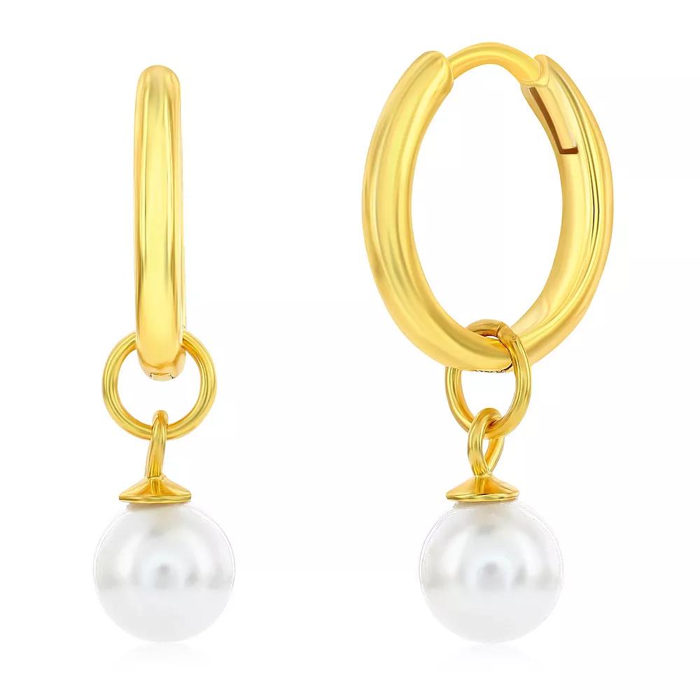 Argento Bella Gold Tone Sterling Silver Simulated Pearl Drop Hoop Earrings, Womens Product Image
