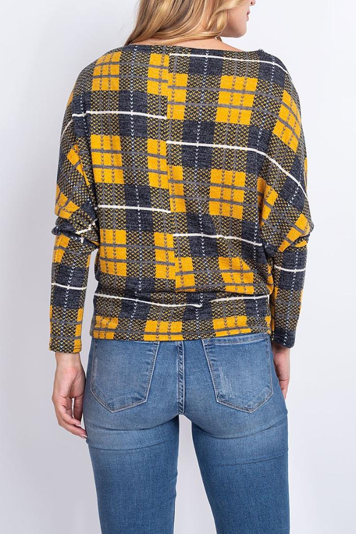 loose Fit Plaid Long Sleeve Top Product Image