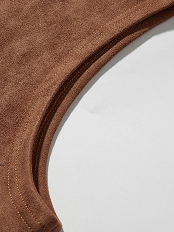 Men's Solid Suede Hooded Zip Up Sleeveless Jacket Product Image