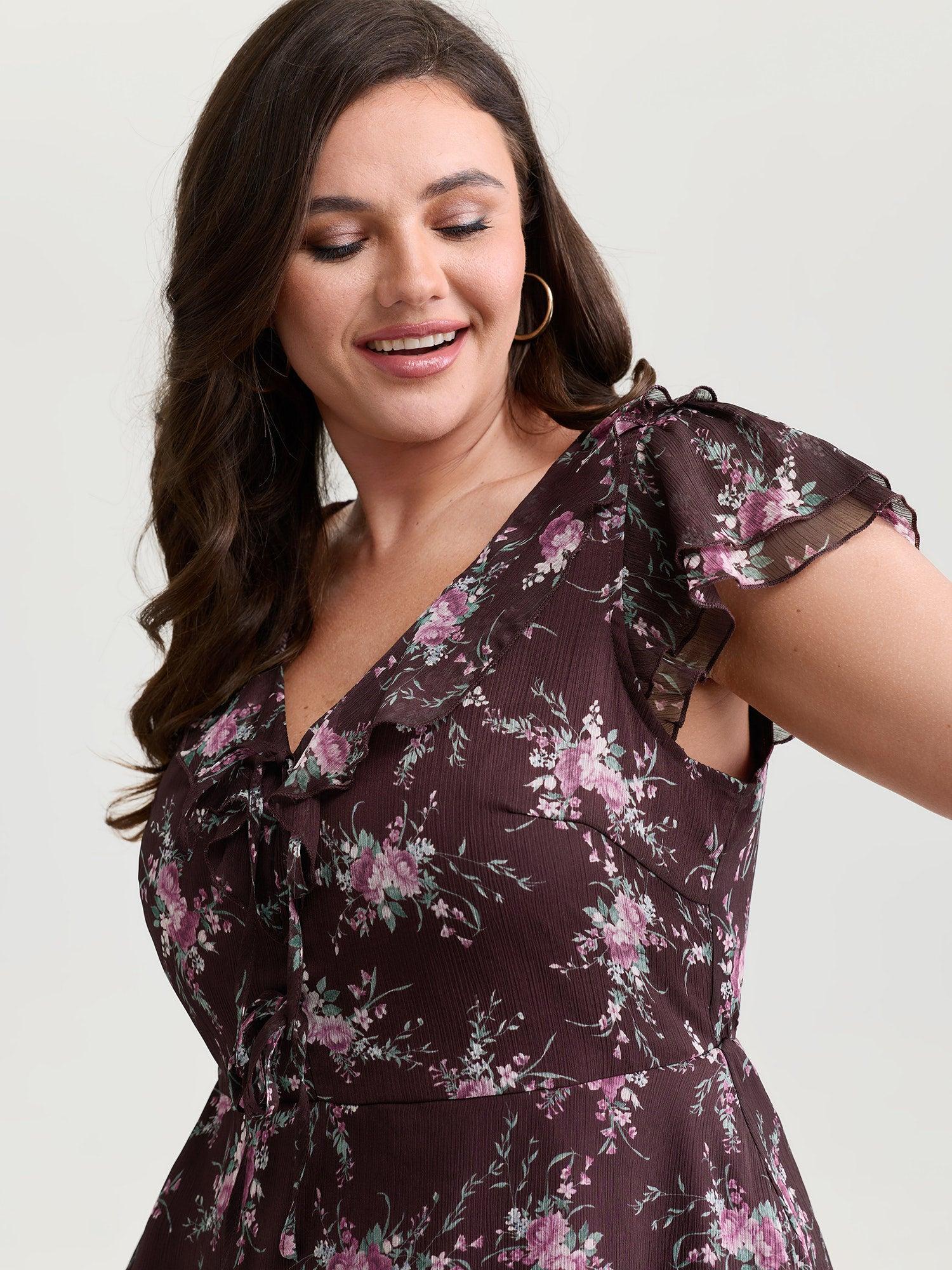 Romantic Floral Print Layered Ruffled Sleeve Blouse Female Product Image