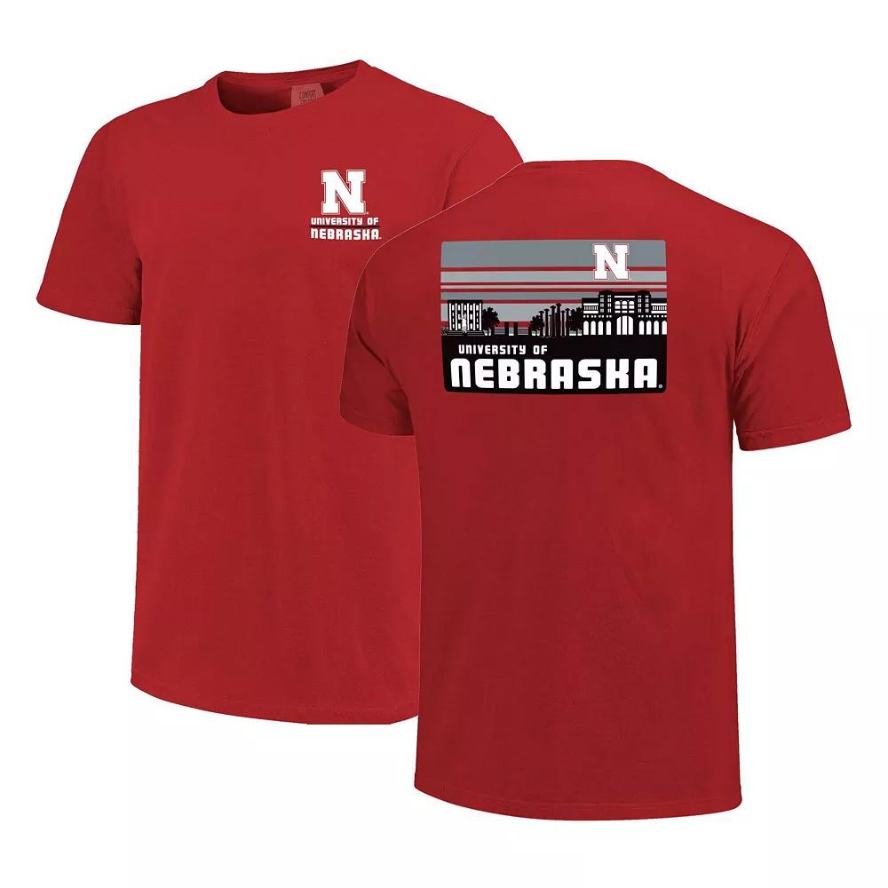Men's Scarlet Nebraska Huskers Striped Campus Skyline T-Shirt, Size: Large, Red Product Image