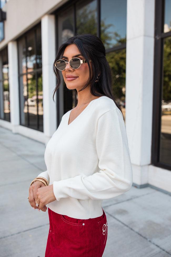 Let's Be Honest Ivory V-Neck Sweater FINAL SALE Product Image