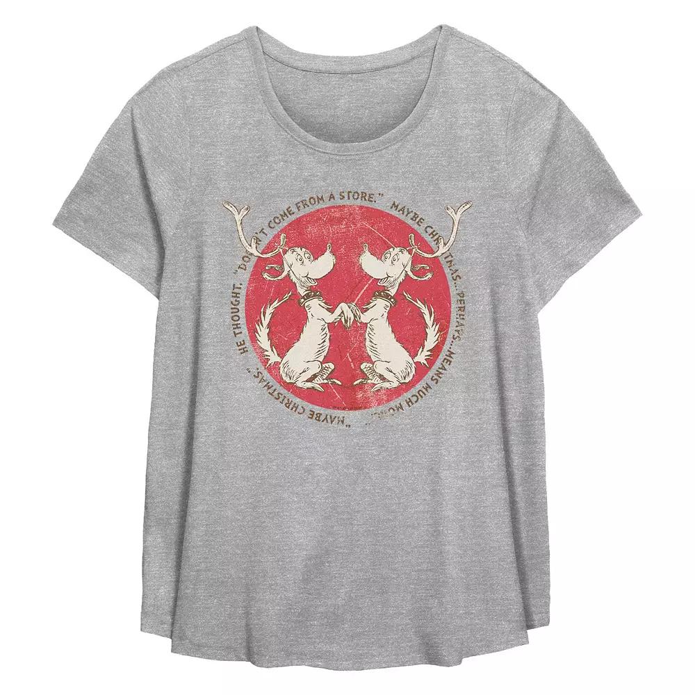 Plus Size Dr. Seuss Grinch Max The Reindeer Maybe Christmas Means Much More Flowy Graphic Tee, Women's, Size: 0X, Grey Gray Product Image