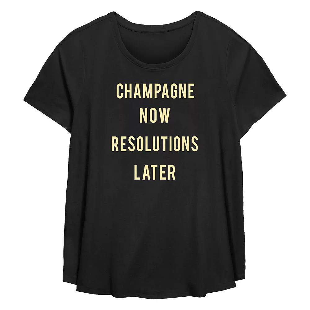 Plus Size Champagne Now Resolutions Later Flowy Graphic Tee, Women's, Size: 4XL, Black Product Image