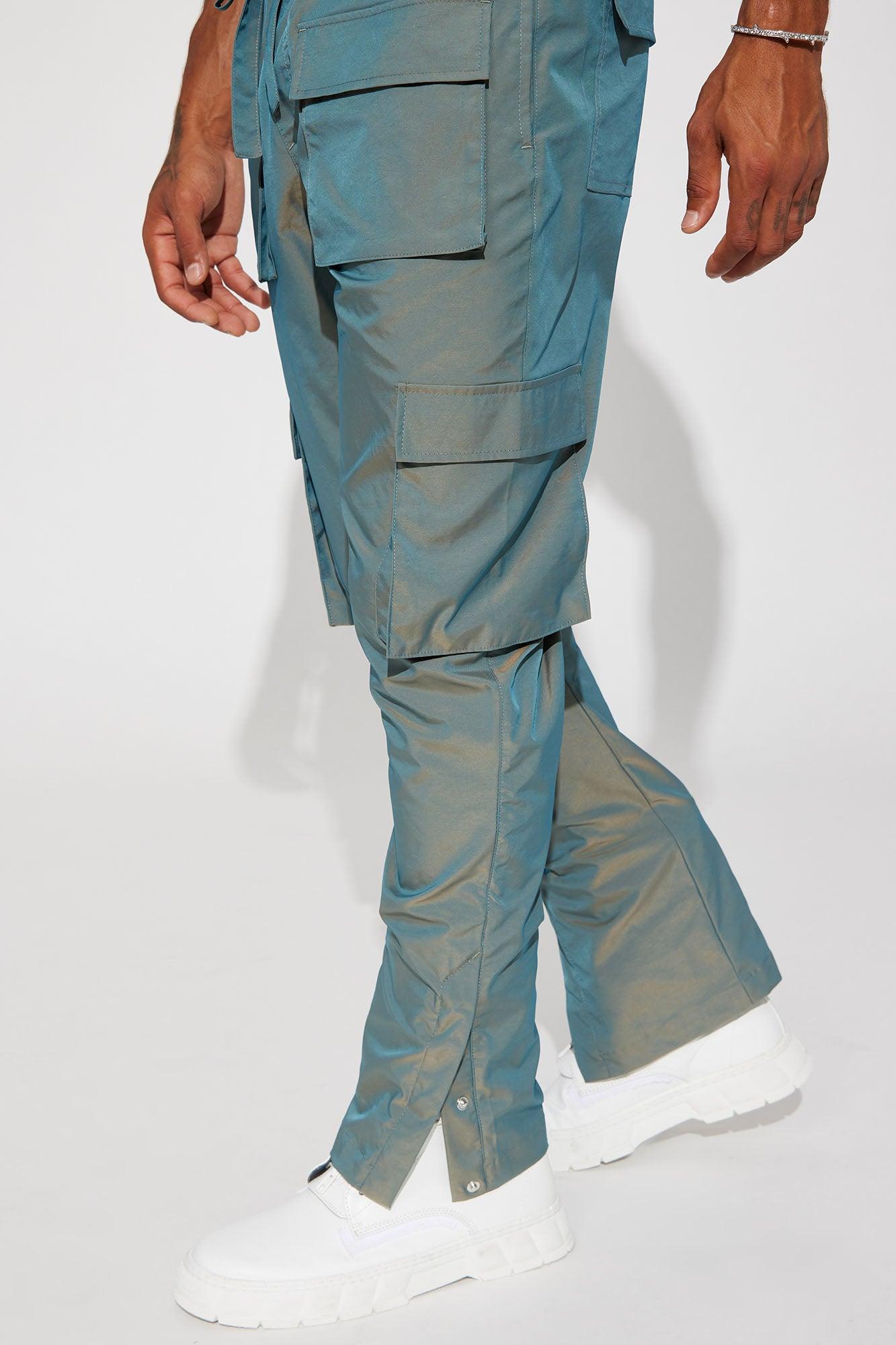 Stormy Iridescent Snap Slim Cargo Pants - Green Product Image