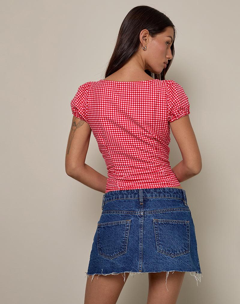 Ilase Ruched Blouse in Red Gingham Female Product Image