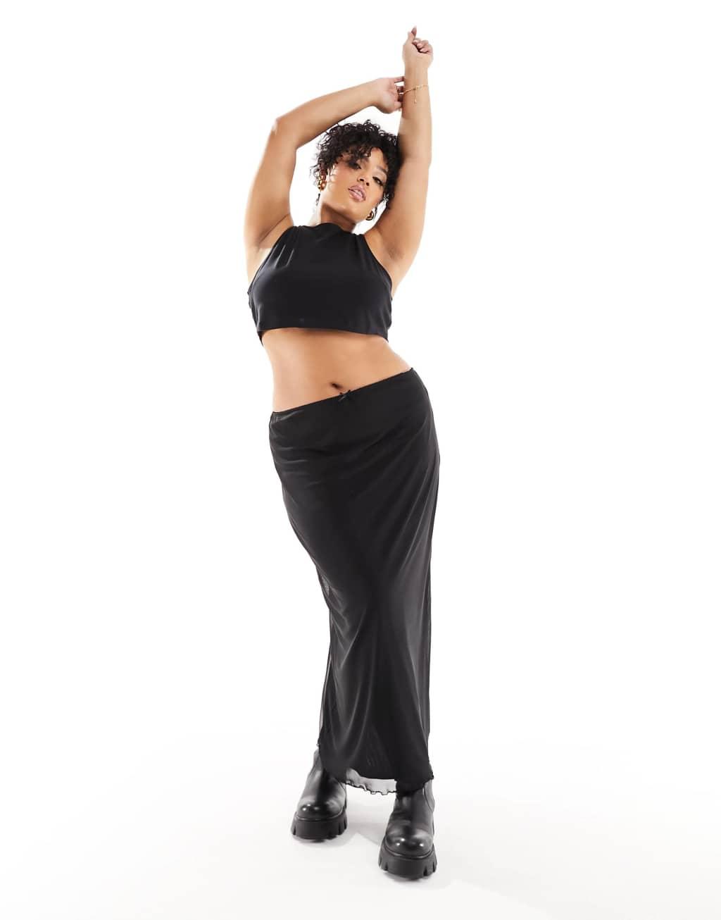 ASOS DESIGN Curve mesh midi skirt in black Product Image