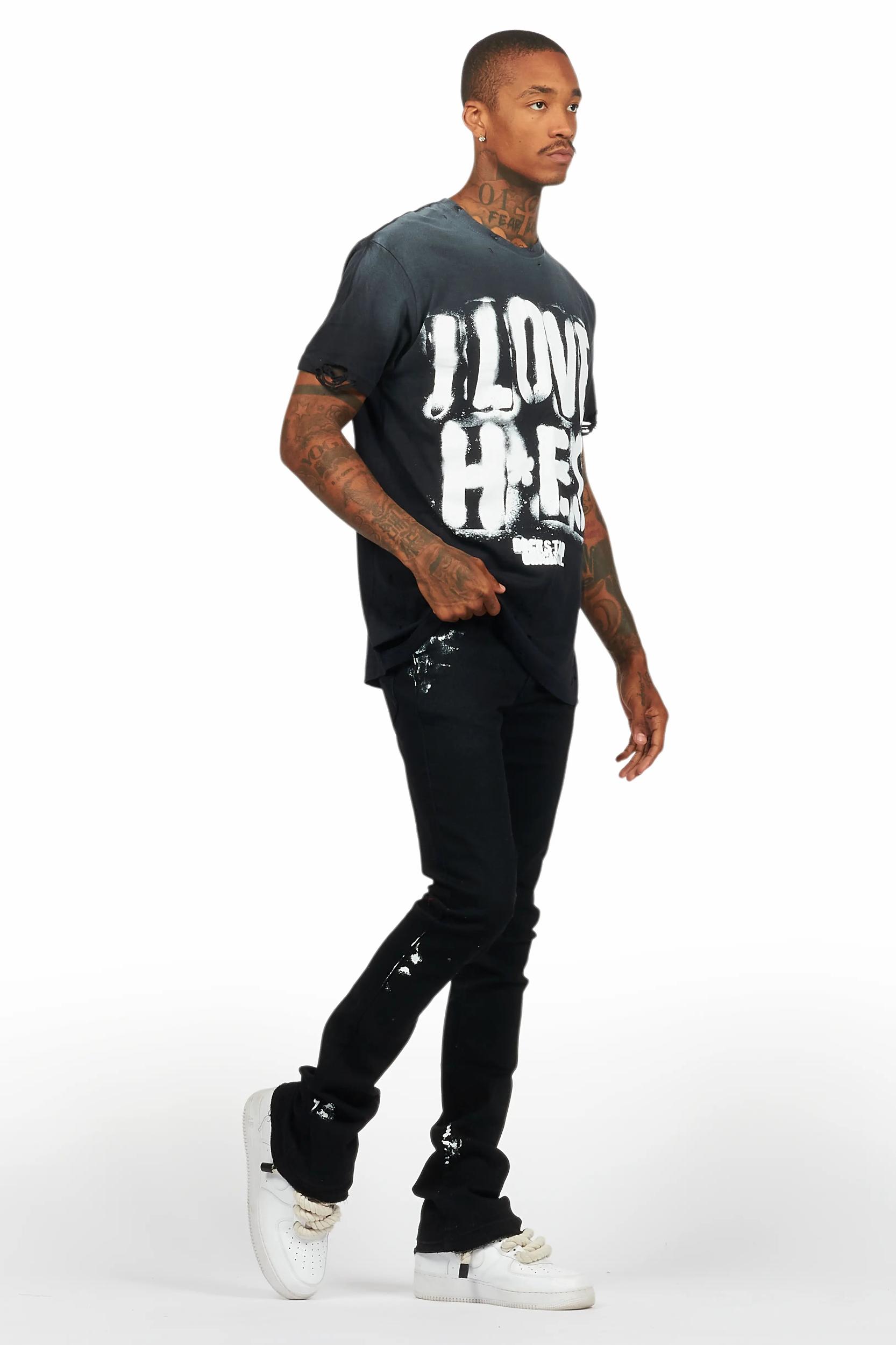 Banyan Black Graphic T-Shirt/Dag Stacked Flare Jean Set Male Product Image