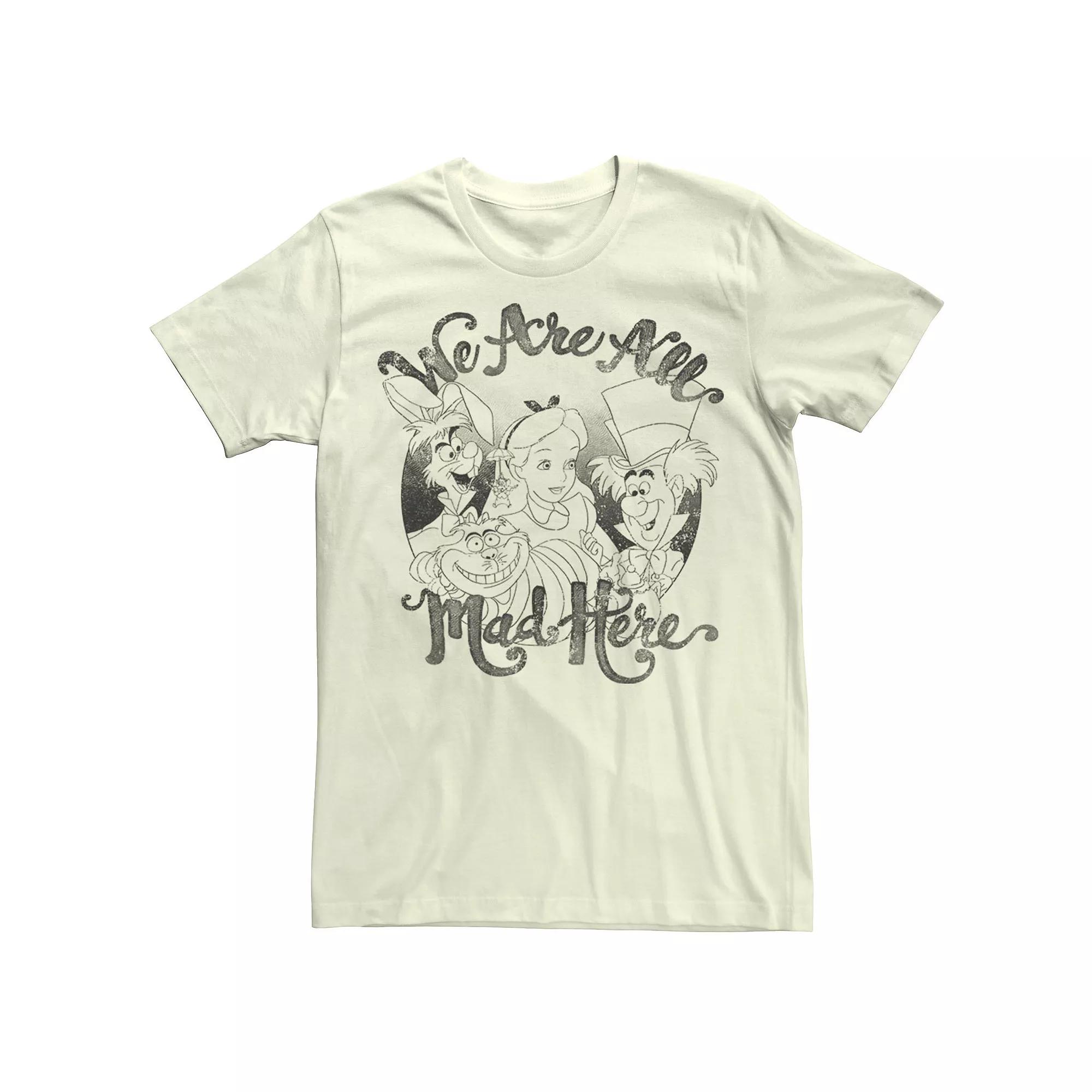 Disney's Alice In Wonderland Men's Group Shot "We Are All Mad Here" Tee, Size: Medium, Natural Product Image