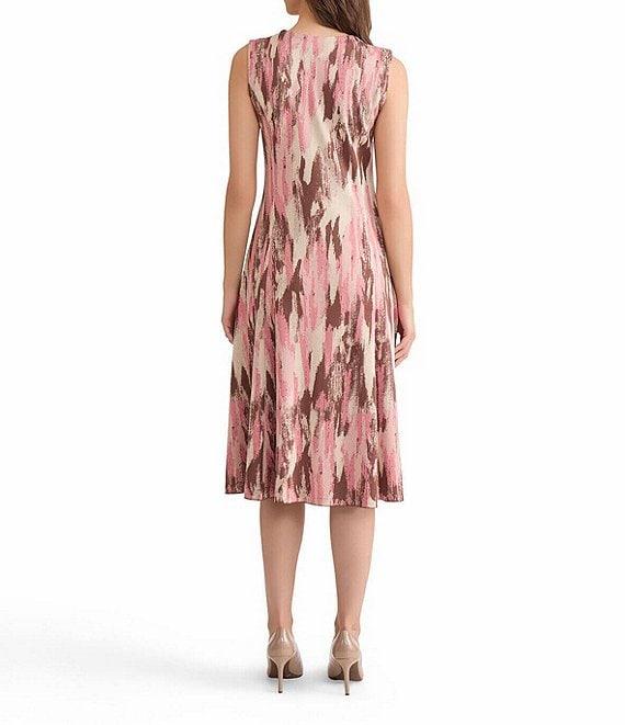 MISOOK Knit Jacquard Brushstroke Print Scoop Neck Sleeveless Button Front Fit And Flare Midi Dress Product Image