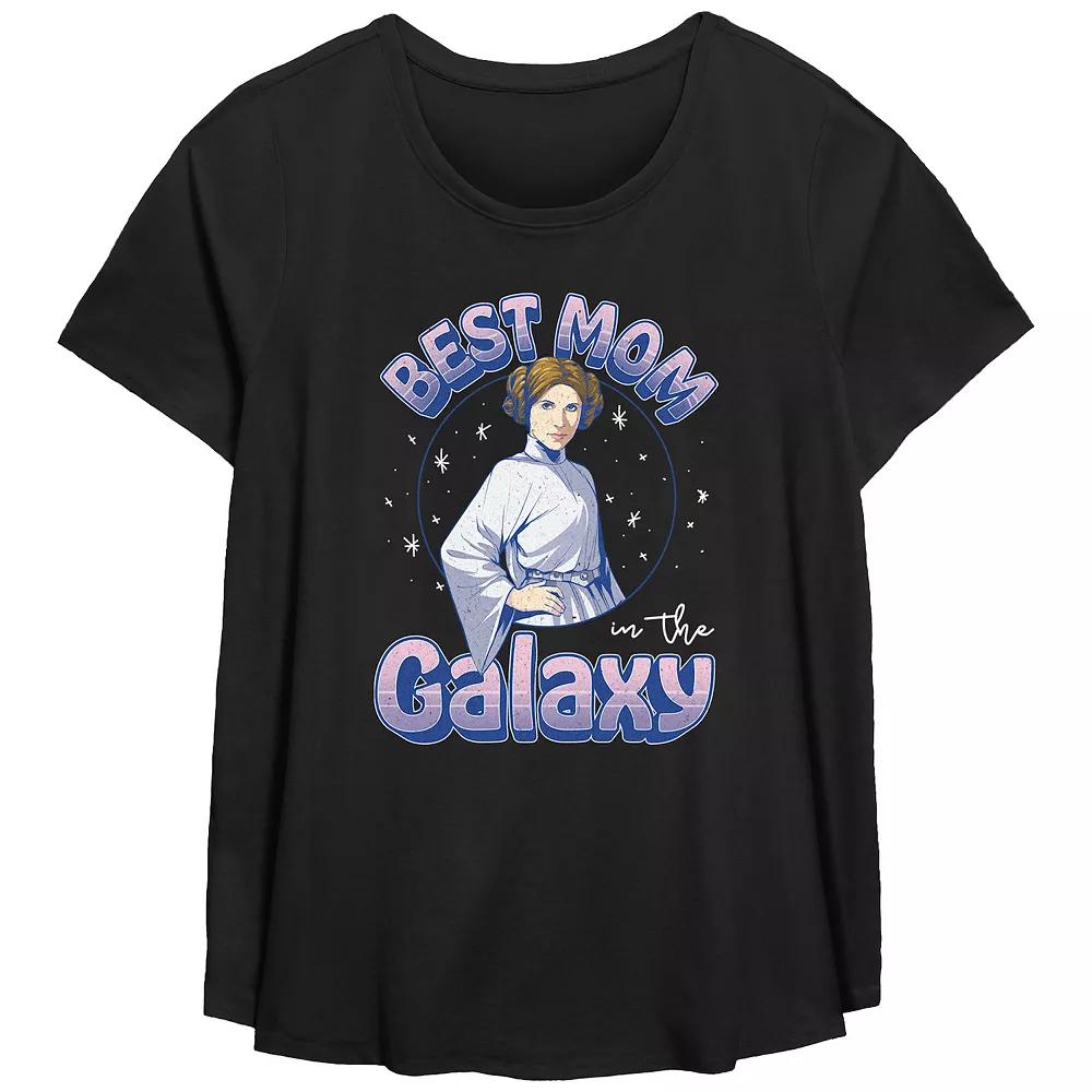 Plus Size Star Wars Princess Leia Best Mom In The Galaxy Scoop Hem Flowy Graphic Tee, Women's, Size: 4XL, Black Product Image
