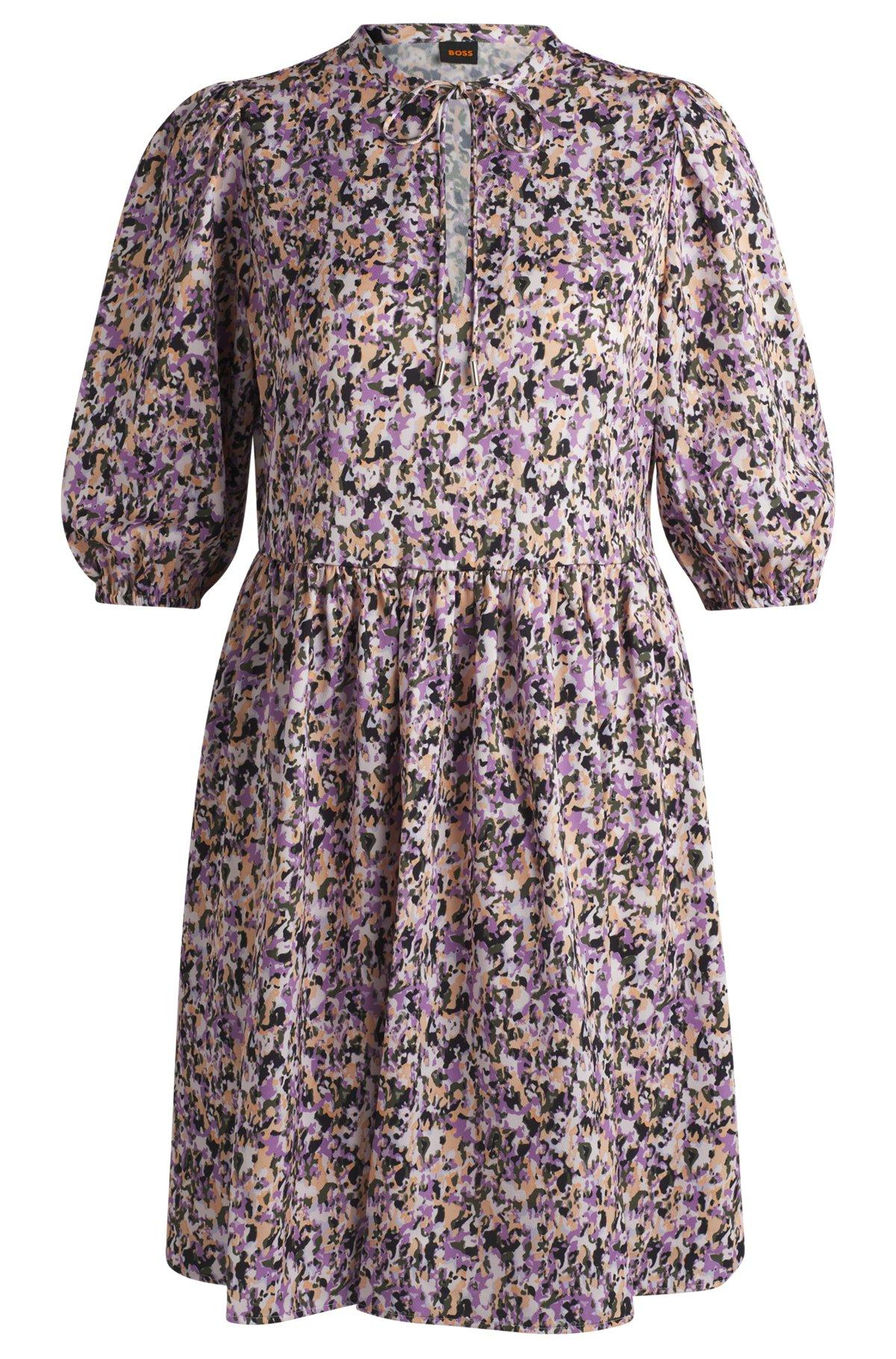 Cropped-sleeve dress in hammered satin with seasonal print Product Image