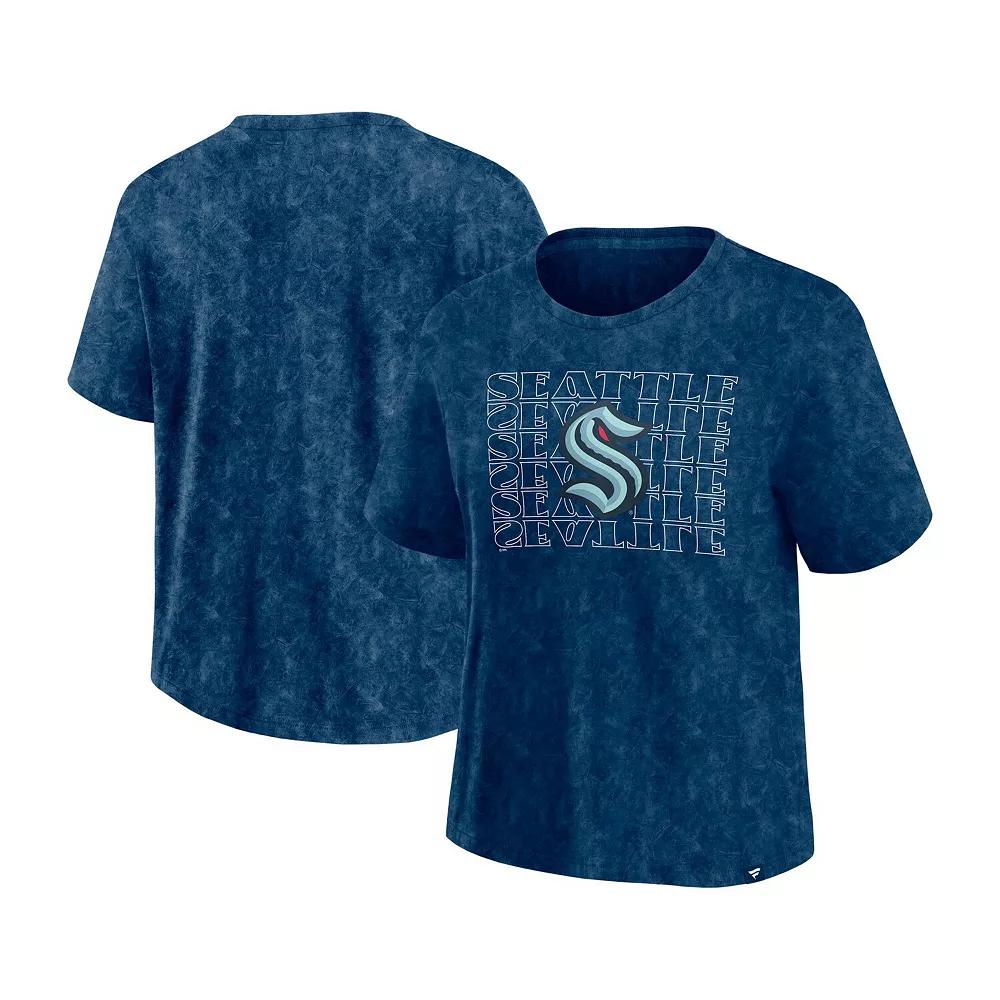 Women's Fanatics Deep Sea Blue Seattle Kraken Faded Wash T-Shirt,  Product Image