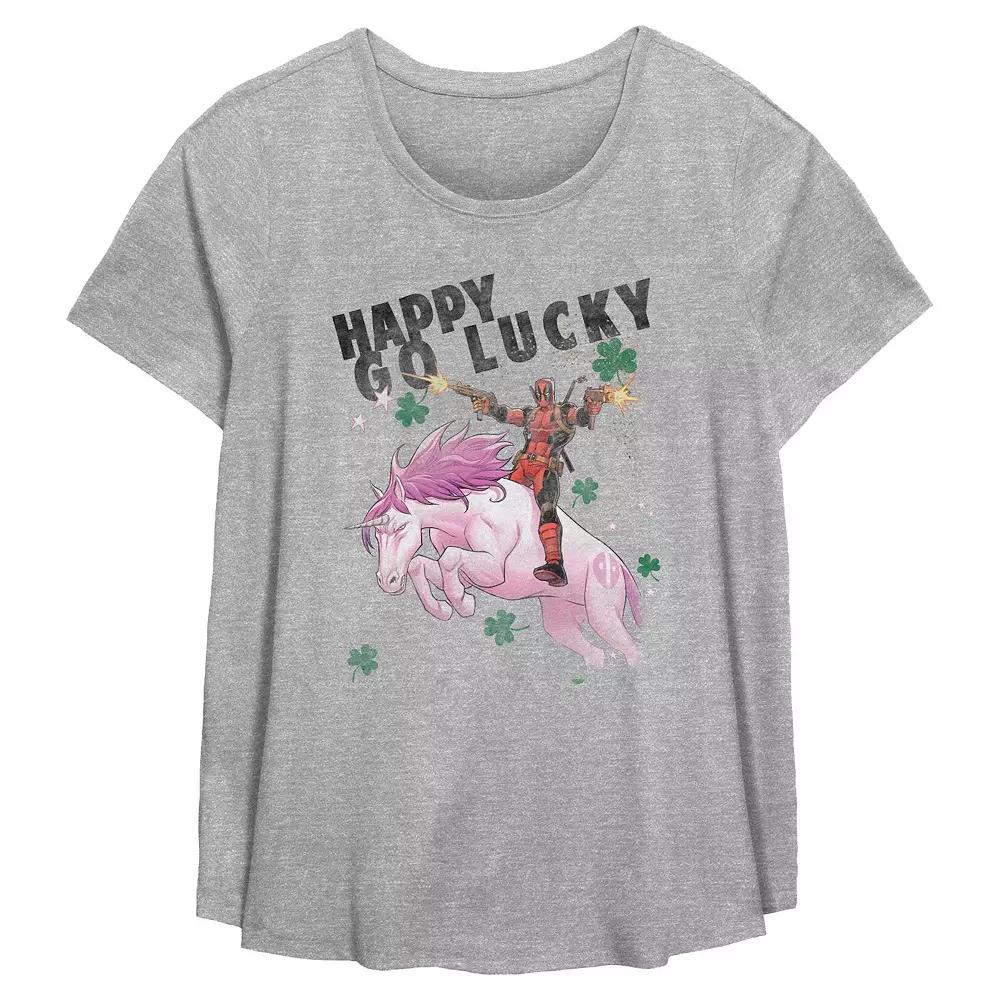 Plus Size Marvel Deadpool Happy Go Lucky Flowy Graphic Tee, Women's, Size: 0X, Grey Gray Product Image