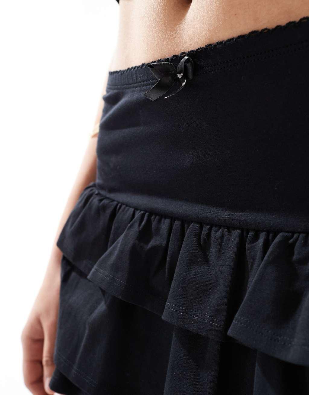Miss Selfridge tiered mini skirt in black Product Image