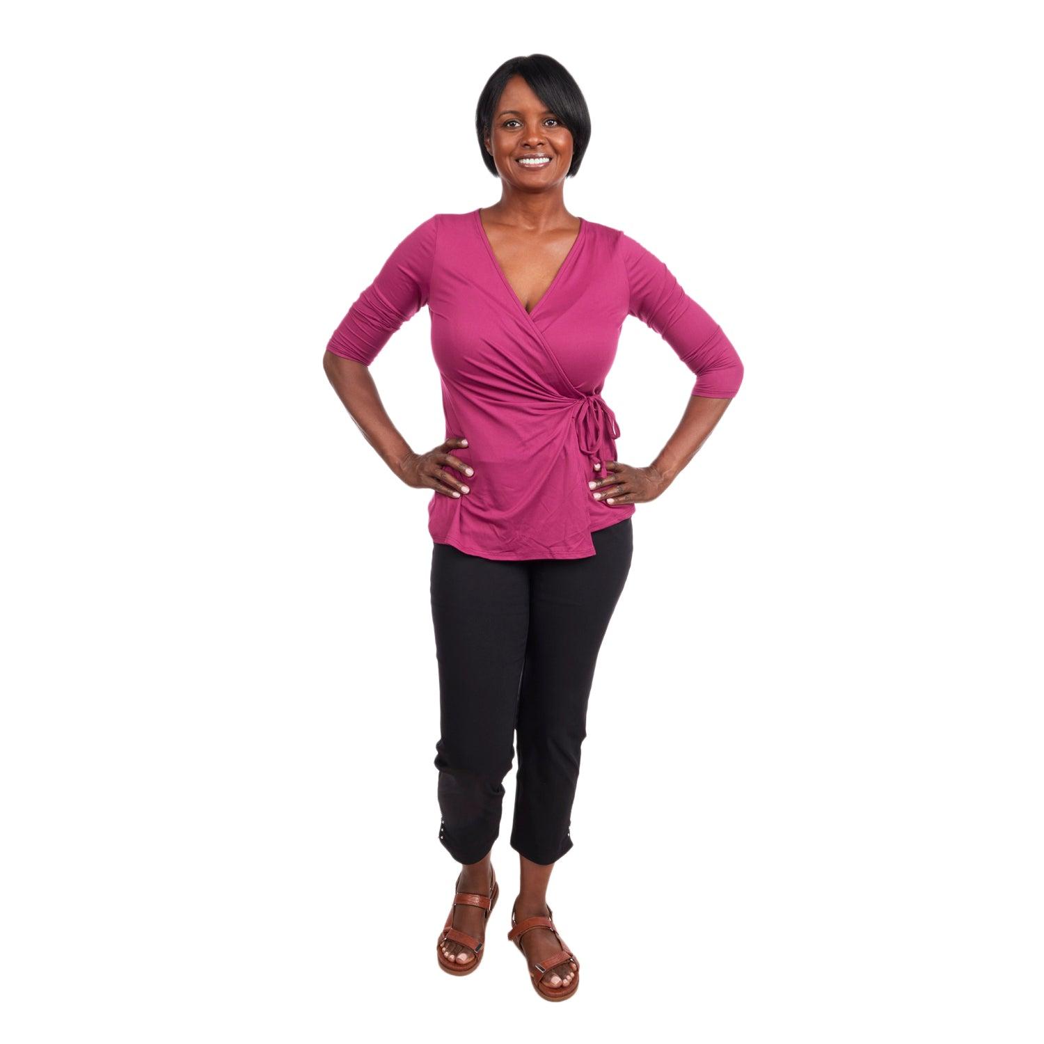 Inner Beauty Solid 3/4 Sleeve Surplice Front V-Neck Top Product Image