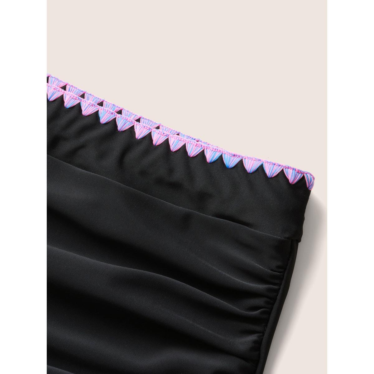 Plus Size Shell Stitch Ruched Skinny Swim Bottom Women's Swimwear Black Beach Embroidered High stretch Skinny High Rise Curve Swim Bottoms BloomChic 26/4X Product Image