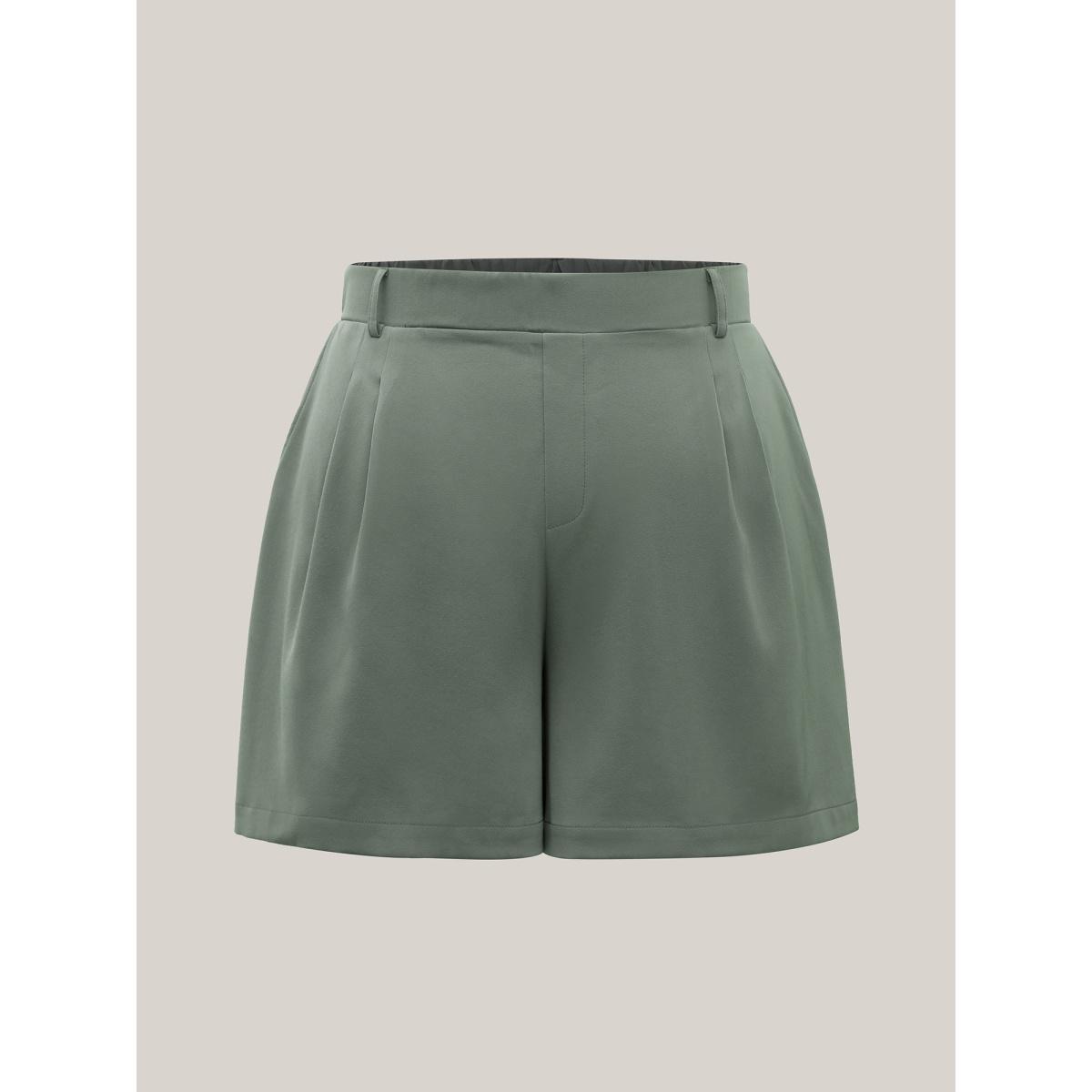 Plus Size Pull-On Wide-Leg Pockets Shorts Women Sage At the Office Wide Leg Work Shorts BloomChic 26/4X Product Image