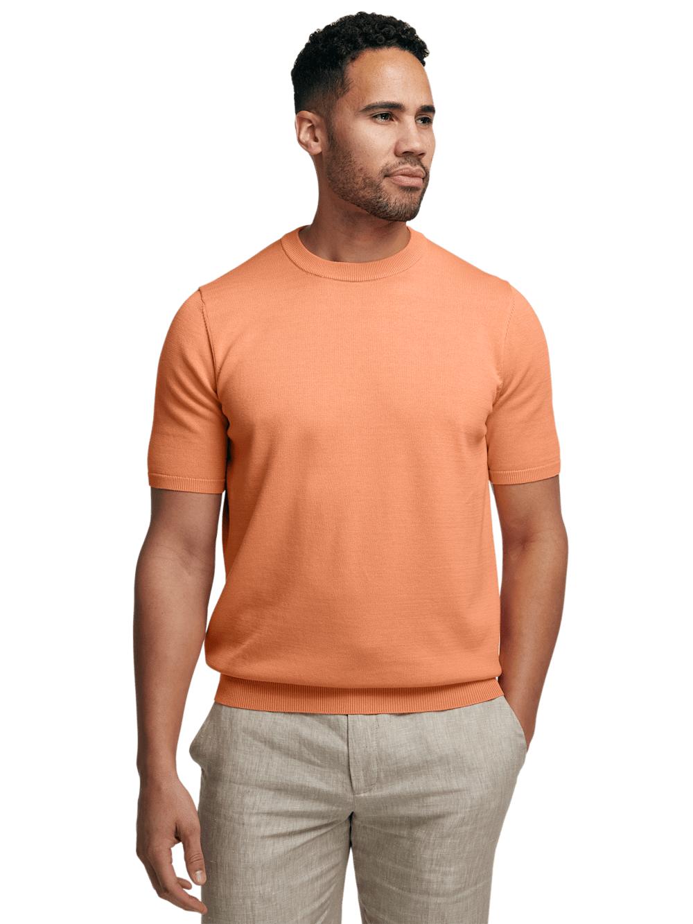Supima Cotton Crew Neck Sweater - Coral Product Image