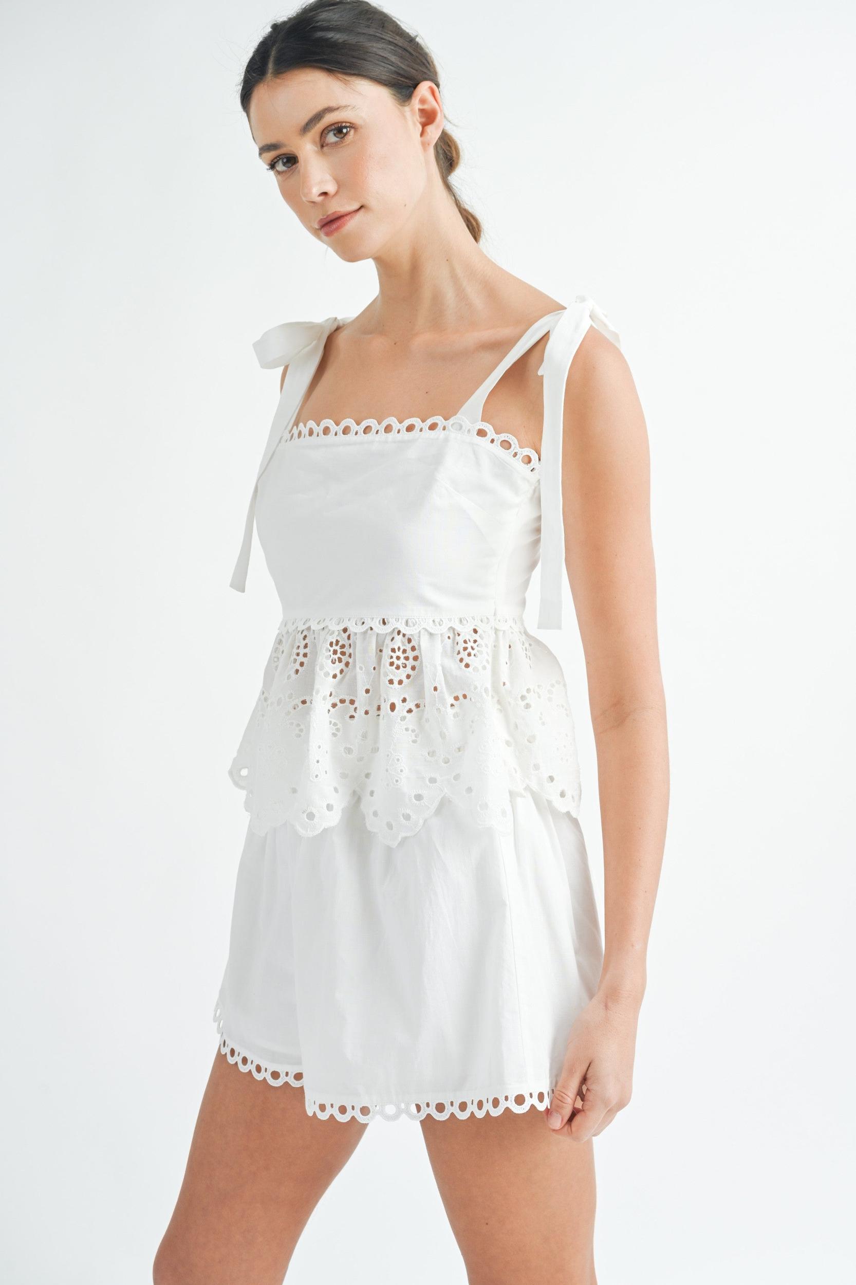 Eyelet Peplum Top & Shorts Set Product Image