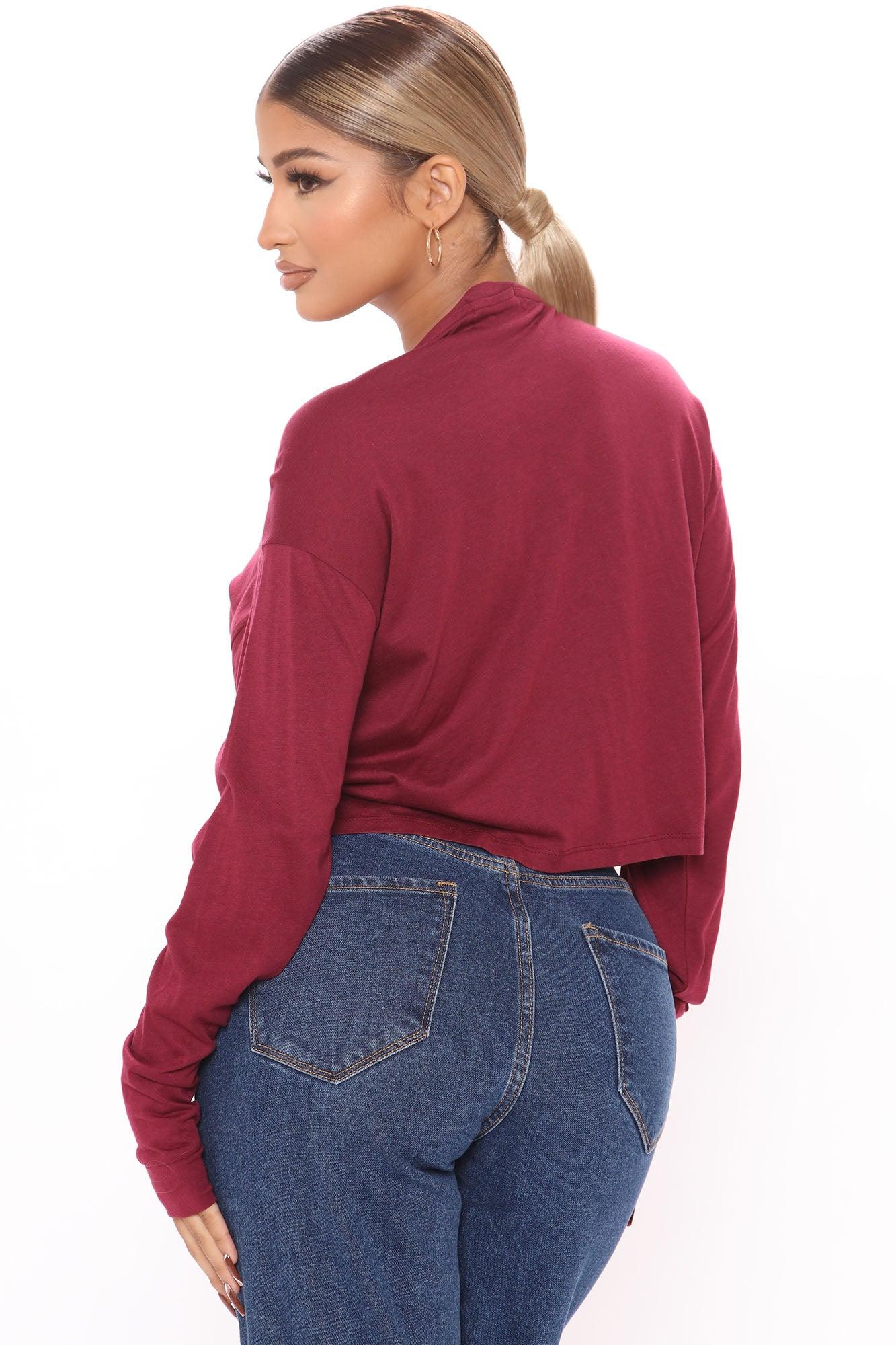 Leslie Long Sleeve Cropped Tee - Wine Product Image
