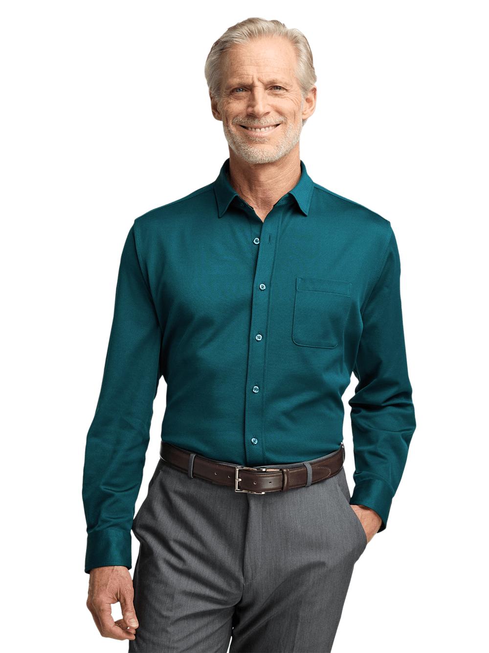 Cotton Blend Button Front Polo - Teal Product Image
