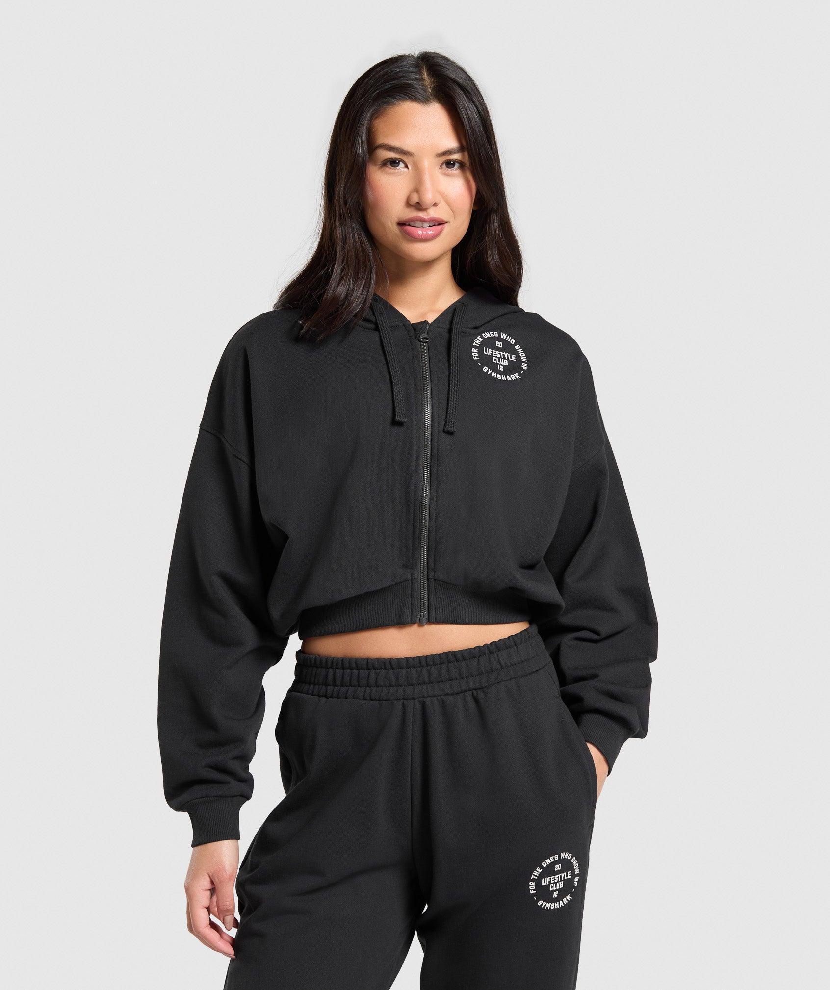 Gymshark Lifestyle Club Graphic Zip Up Hoodie - Black Female Product Image