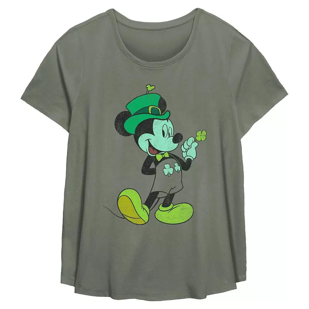 Disneys Mickey Mouse Lucky Outfit Plus Size Flowy Graphic Tee, Womens Green Product Image