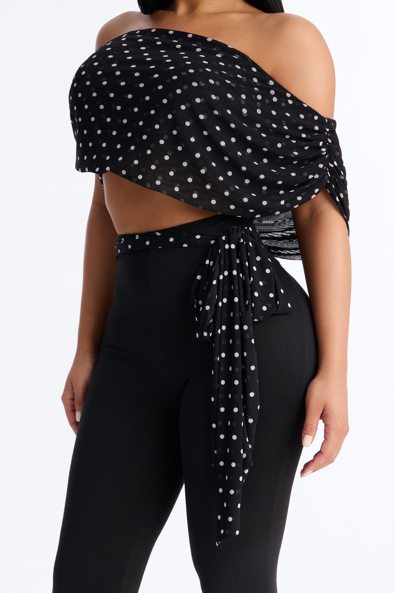 Bailey Off Shoulder Polka Dot Capri Set - Black/White Female Product Image