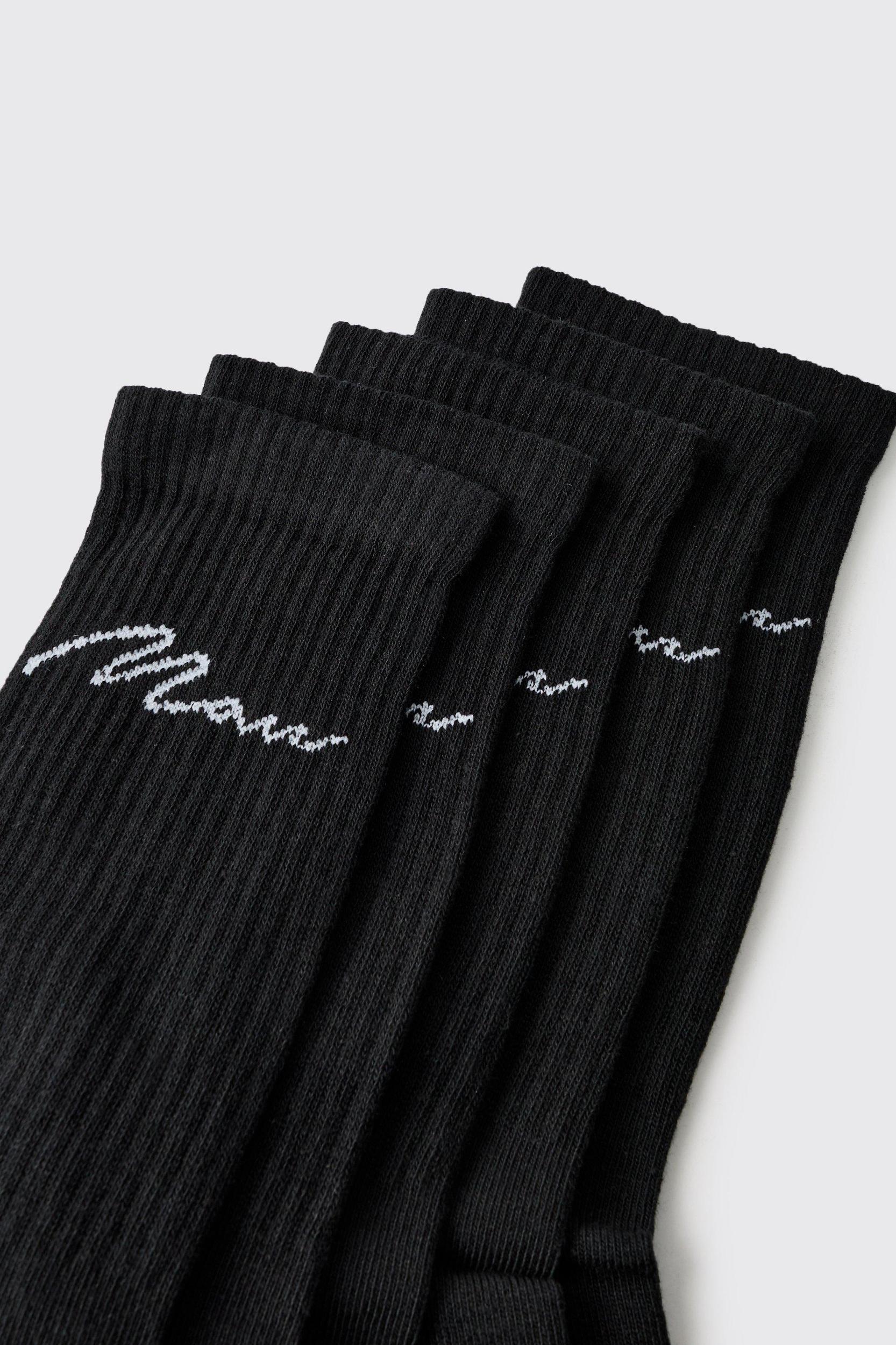 5 Pack MAN Script Logo Plain Sport Socks | boohooMAN USA Product Image