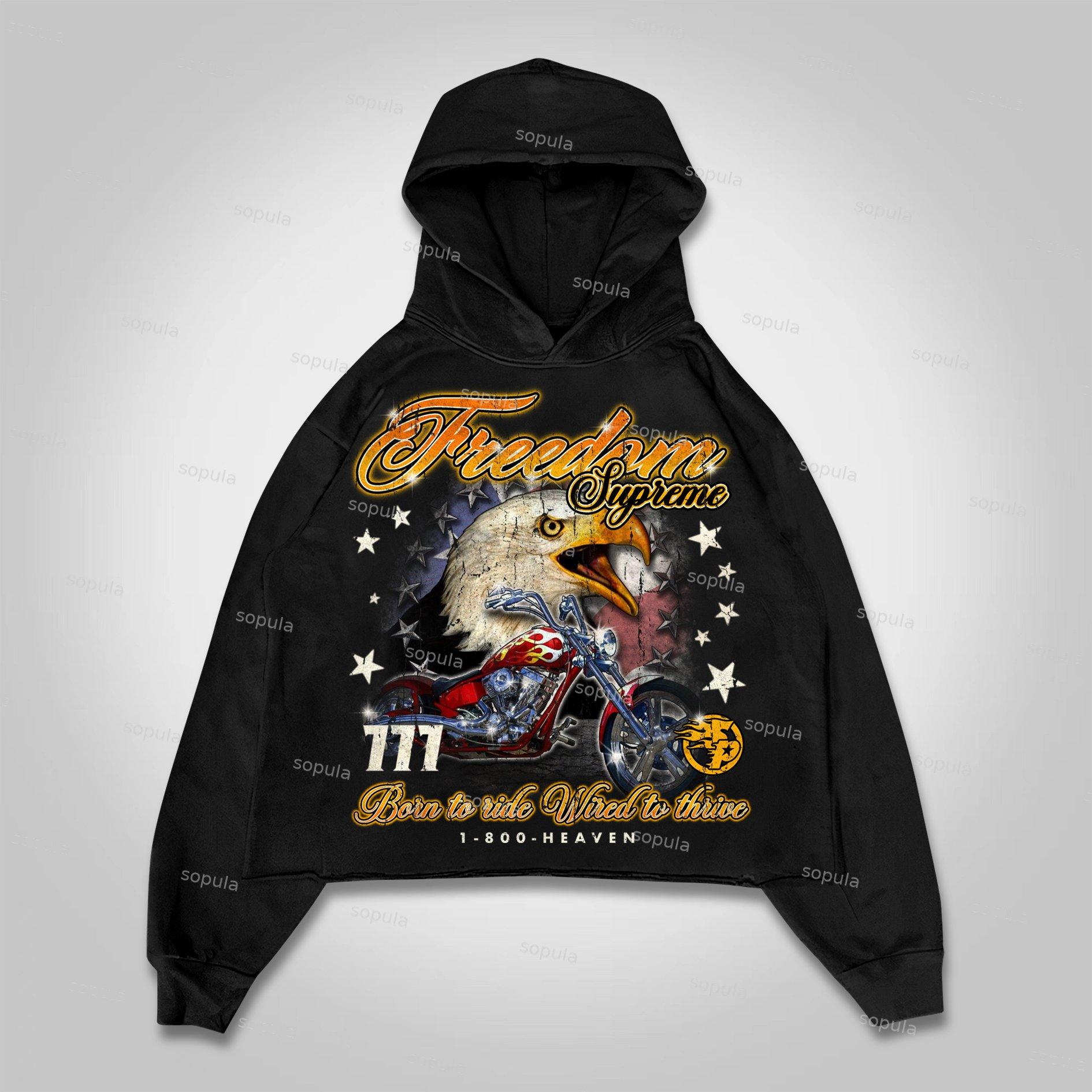 Sopula Freedom Is Supreme Vintage Locomotive Eagle Graphics Pocketless Hoodie Product Image