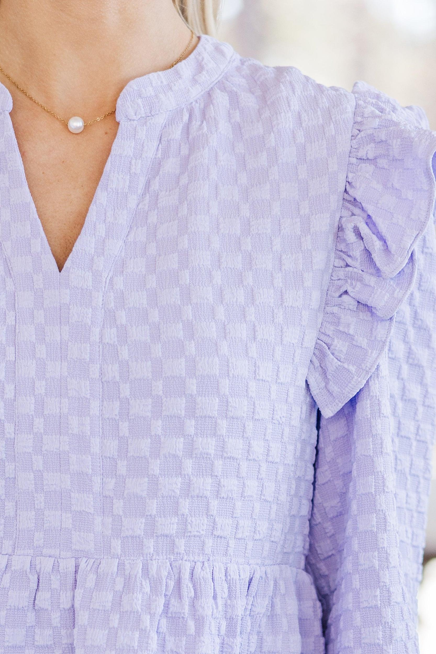 At This Time Lavender Purple Textured L/S Babydoll Dress Female Product Image