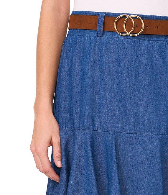 CeCe Denim Belted Tiered Midi A-Line Skirt Product Image